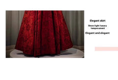 High End Light Luxury Niche Wine Red French Evening Gown