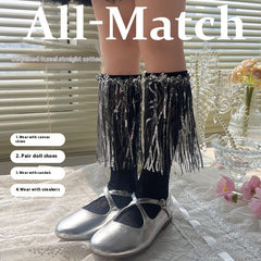 Girls Sequins Tassel Calf Socks