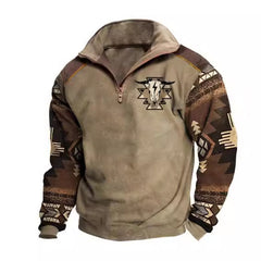 Digital Print Stand Collar Men's Street Zip-up Hoodie