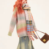 Colorful Striped Wool Ball Warm Scarf