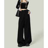 Black Lace Stitching Wide-leg Casual Pants Women