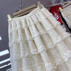 New High Waist Slimming French Layered Lace Stitching Cake Dress Skirt For Women