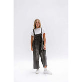 Retro Make Old Ripped Loose Wide Leg Denim Suspender Pants