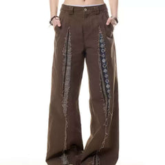 Retro Frayed Stitching Design Multi-pocket Jeans For Women