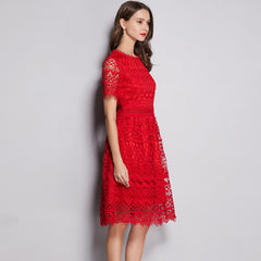 Small Fragrance Round Neck Heavy Industry Water-soluble Hollow Large Size Dress