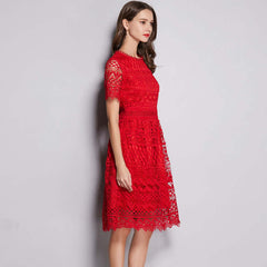 Small Fragrance Round Neck Heavy Industry Water-soluble Hollow Large Size Dress