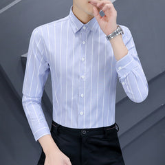 Summer Men's Casual Long-sleeved Striped Shirt