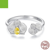 Sterling Silver Phalaenopsis Open Ring Fashion Exquisite And Versatile