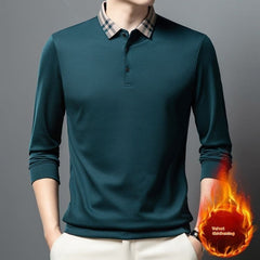Autumn And Winter New Men's Fleece T-shirt Lapel Loose, Simple And All-matching