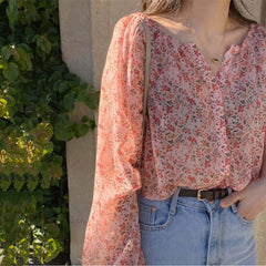 Pullover Lace Chiffon Temperament Commute Printed Long Sleeve