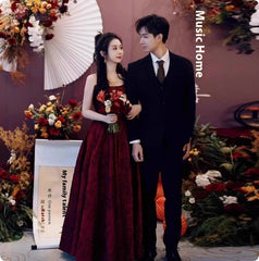 High End Light Luxury Niche Wine Red French Evening Gown