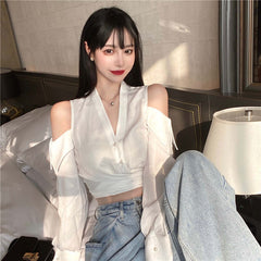 Hollow strapless white sunscreen shirt women