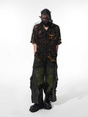 Lightweight Translucent Snake Pattern Short-sleeved Shirt For Men
