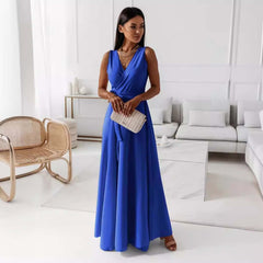 V-neck Sleeveless Dress With Belt Summer Fashion Party Club Evening Maxi Dresses For Women Clothing
