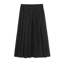 A- Line Plus Size Elastic Waist Black Mid-length Pleated Skirt