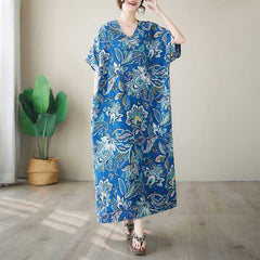Retro Loose-fitting Plus Size V-neck Bohemian Dress Women