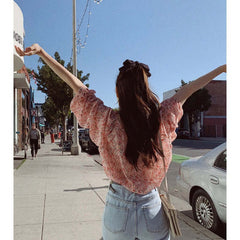 Pullover Lace Chiffon Temperament Commute Printed Long Sleeve