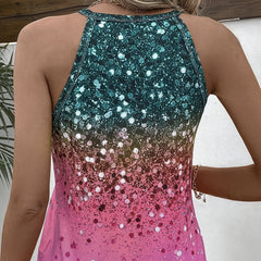 Ladies' Sequined Off Shoulder Printed Fashionable Casual Camisole Vest