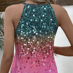 Ladies' Sequined Off Shoulder Printed Fashionable Casual Camisole Vest