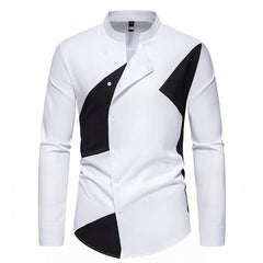 Men's Color Collision Design Casual Fashion Long Sleeve Shirt
