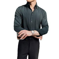 Men's Dark Stripes V-neck Long Sleeve Shirt