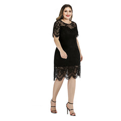 Summer Amazon Hot Large Size Women's Lace Dress Eyelash Plump Girls Waist Slimming Mini Midi Dress