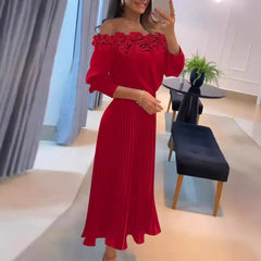 Three-dimensional Pleated Off-shoulder Pleated Dress