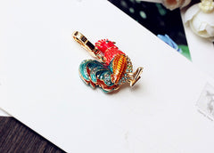 Color Big Rooster Inlaid Rhinestone Necklace Pendant Bag Buckle Keychain
