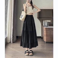 Lace Stitching High Waist A- Line Skirt Cake Dress Umbrella Skirt