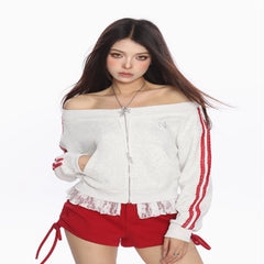 Women's Contrasting Color Design Short One Shoulder Sweatshirt