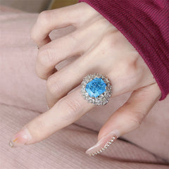 Ice Navy Blue Ornament Three-piece Ring Set Necklace