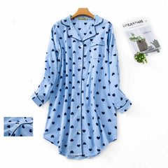 Woven Flannel Cotton Nightdress Lapel Cardigan
