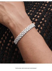 Platinum-plated Diamond Tennis Chain Bracelet For Men