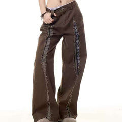 Retro Frayed Stitching Design Multi-pocket Jeans For Women