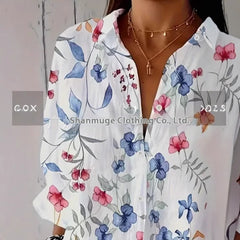 Digital Printing Women's Fashion Plus Size Lapel Long Sleeve Shirt