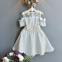 Round Neck Off-the-shoulder Polka-dot Fungus-trimmed Midi Dress