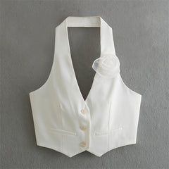 Trade Cross-border French Sexy Backless Flower Decoration Waistcoat Vest