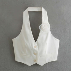 Trade Cross-border French Sexy Backless Flower Decoration Waistcoat Vest