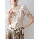 New Women's Summer Short Sleeve Chiffon Lace Shirt Top