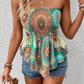 Summer Mandala Print Asymmetrical Hem Tube Bodycon Top