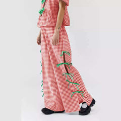 Women's Plaid Trousers Fashionable With Side-slit