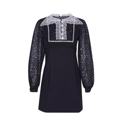 Mesh Lace Rhinestone Slim Puff Sleeve Dress