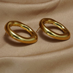 Lxalry 18K Gold Plated Stainless Steel Oval Pendant Jewelry Set For Women - Minimalist Elegant Necklace & Earrings, Hypoallergenic, Waterproof, Tarnish-Free, Ideal Gift For Birthday, Wedding, Daily We