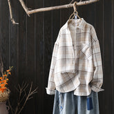 New Literary Retro Brushed Thick Plaid Shirt Women Loose Woolen Coat Jacket
