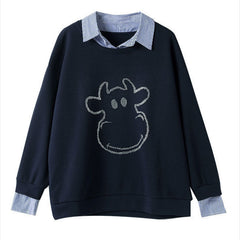 Women's Autumn Winter False-two-piece Sweater Shirt Collar