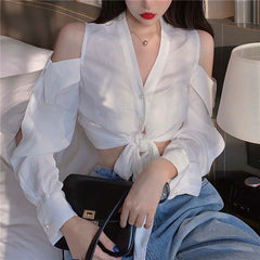 Hollow strapless white sunscreen shirt women