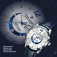 Master Moon Phase Luminous Waterproof Wrist Watch Men's Fashion Genuine Leather Strap Quartz Watch