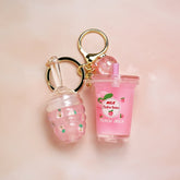 Peach Floating Milky White Teacup Lip Gloss Pendant Key Ring