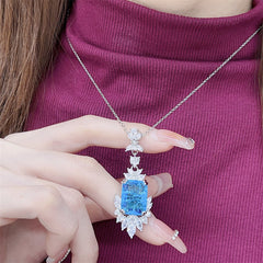 Ice Navy Blue Ornament Three-piece Ring Set Necklace