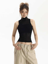 Black I-shaped Vest Camisole Women's Sleeveless High Neck Short Top